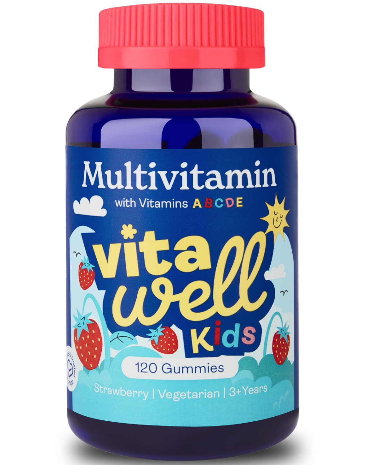 Vitawell Kids Multivitamin Gummies - 120 Natural Strawberry Flavour (4 Month Supply) | Chewable Kids Multivitamin Chews | Vitamin D3, A, E, C, B6, B12 | No Artificial Colours, Flavours, Preservatives