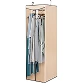 STORAGEIDEAS Garment Bags for Hanging Clothes Storage, Long Garment Cover with Zippered Clear Window for Closet Wardrobe Clothes Rack Organizer, Hanging Garment Bags for Dresses, Suits, 1 Pack, Beige