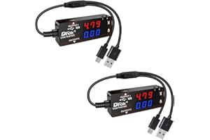 DROK USB Tester 2pcs, USB-A USB-C 2.0 Multimeter Dual USB Ports PD QC 3.0 with Color LED Display Battery Charger Monitor, 7 M