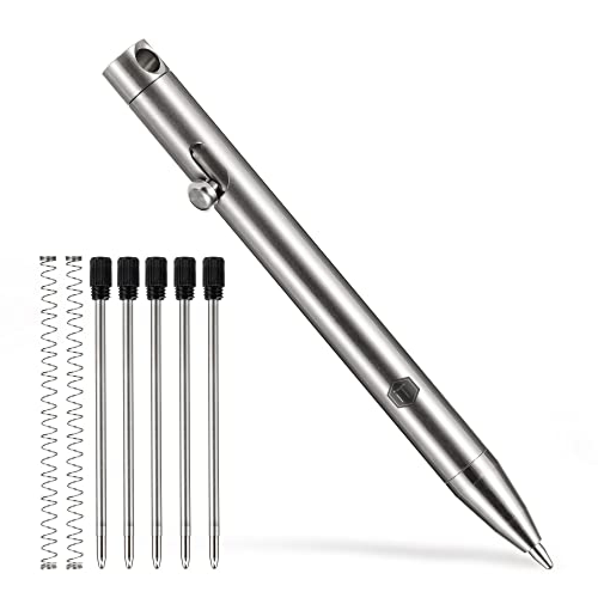 KeyUnity Titanium Retractable Ballpoint Pen, Ball-point Pen with Refills , Mini Titanium Alloy Keychain EDC Pocket Pen with Clip , Black Ink(Silver)