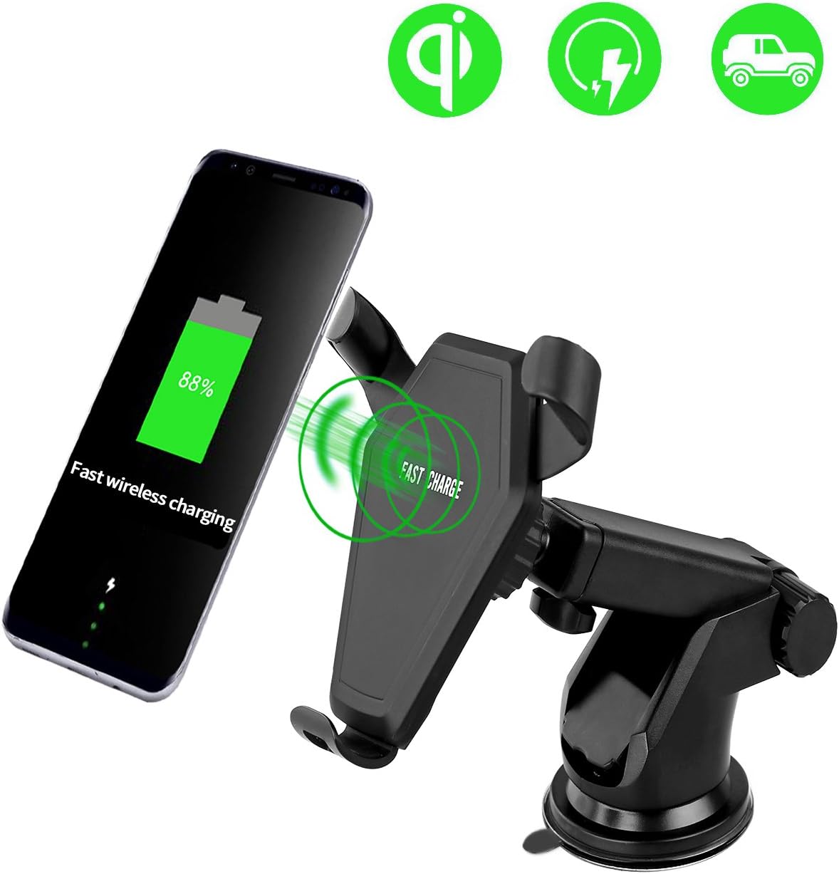 Fast Wireless Car Charger, Eletecpro 360° Degree Rotating Portable Car Phone Holder Fast Charger For Samsung Galaxy S6, S7, S6 / S7 Edge, Note 7/5, Nexus 9/10, QI Wireless Standard Charge for iPhone X,iPhone 8 Plus/8, Fit all Qi Enabled Devices