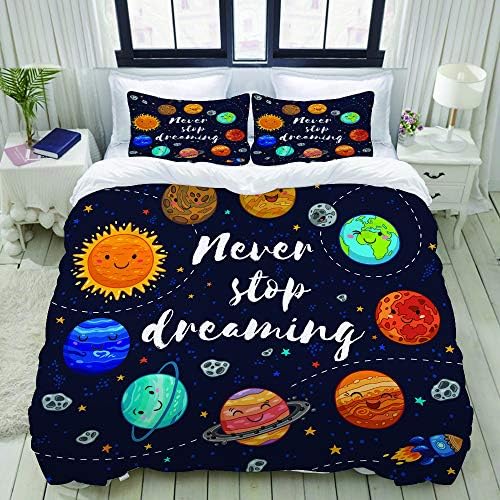 ALLMILL Duvet Cover Queen/Full Outer Space Planets and Star Cluster Solar System Moon and Comets Sun Cosmos Illustration Bedding Set with Zipper, 88inx88in
