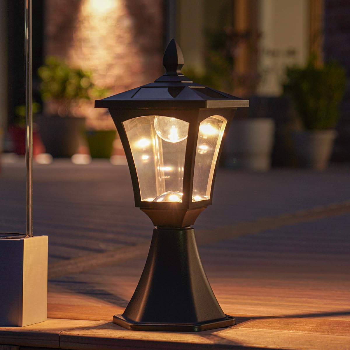 Festive Lights - 44cm Solar Traditional Victorian Style Base Mount Decking Lantern Light - 6 Warm White LEDs, Dual Brightness Settings, Static Mode - Outdoor Decor, IP44 Rated, Mounting Kit Included