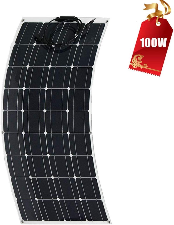 AUECOOR 100 Watts 12 Volts Flexible Solar Panel Bendable Lightweight Waterproof Off-Grid Solar Power System Charger for RV, Camping, Boat, Caravans, Motorhome and 12V Battery Charging