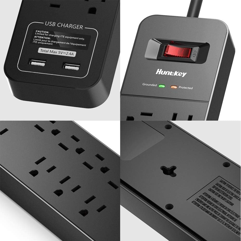 Power Strip Surge Protector, Huntkey 12 Overload Protection Outlet and 2-USB Port, 6-Foot Heavy Duty Extension Cord for Home Office Hotel (2390 Joule): Home Audio & Theater