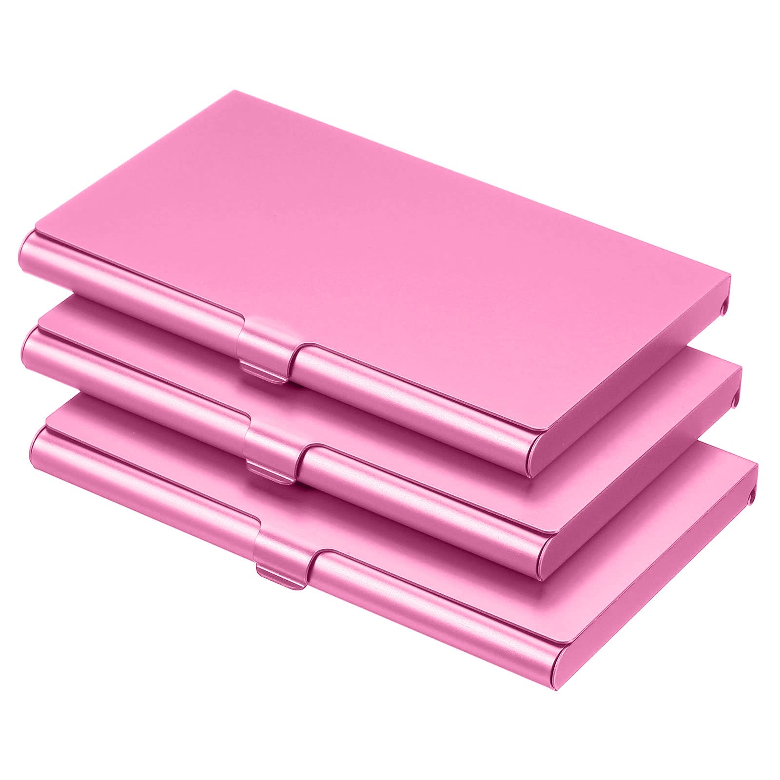 PATIKIL Business Card Holder, 3 Pieces Aluminum Alloy Flip Cover Slim Name Cards Case for Women Men, Pink