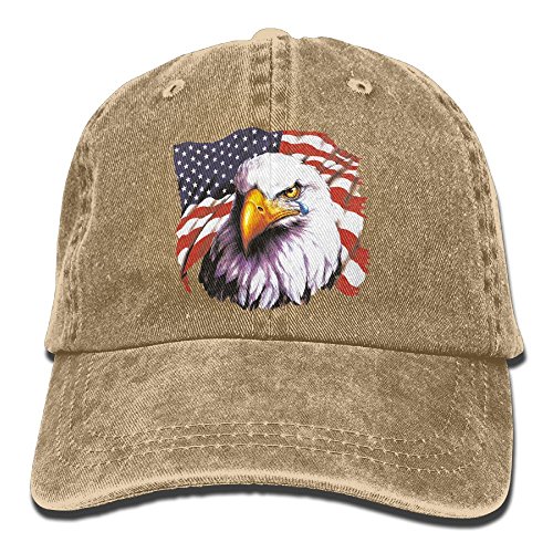 Richard Bald Eagle With A Tear - USA Flag In Background Unisex Cotton Washed Denim Leisure Caps Adjustable Natural