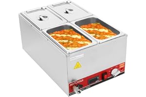 Restlrious 26 QT Commercial Food Warmer Buffet Bain, 4-Pan Stainless Steel & Electric 6.5 QT/Pan Steam Table, Temp Control Soup Warmer with Lid and Tap for Parties, Catering, Restaurants, 110V/1000W