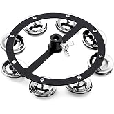 Facmogu 5.5in Cymbal Hi-hat Tambourine with 8-pair Stainless Steel Jingles | 37cm/1.5in, Mountable Drum Set Tambourine with Wing Nut Mount &amp; Durable Alloy Construction for Hihats - Black