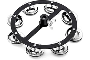 Facmogu 5.5 Inch Mountable Cymbal Hi-hat Tambourine with Single Row 8-pair Stainless Steel Jingles 37cm/1.5in, Drum Set Tambourine with Wing Nut Mount & Durable Alloy Construction for Hihats - Black
