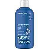 ATTITUDE Shampoo and Body Wash for Kids, EWG Verified Hair and Body Cleanser, Dermatologically Tested Soap, Plant and Mineral Based Bath Products, Vegan, Blueberry, 16 Fl Oz