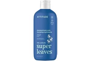 ATTITUDE Shampoing et gel douche pour enfants, fabriqué au Canada, nettoyant pour cheveux et corps certifié EWG, savon testé 