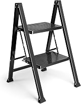 VonHaus Slim 2 Step Ladder Anti Slip Steps Feet 150kg Folding Steel Black view 1