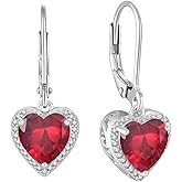 Lwsary Heart Dangle Drop Earrings 925 Sterling Silver Halo Solitaire Leverback Earrings Birthstone Jewelry for Women