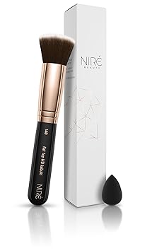 Niré Beauty Kabuki-Pinsel für Foundation: Flacher HD Kabuki-Pinsel für Flüssig-, Creme- und Mineral-Foundations *** BONUS: Mi