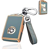 SANRILY 1 Pcs for Volvo Key Fob Cover XC90 XC60 S60 XC40 Keyless Full Covered Key Protector Shell with Keychain TPU Fashion Golden Edge Key Case Grey-Blue
