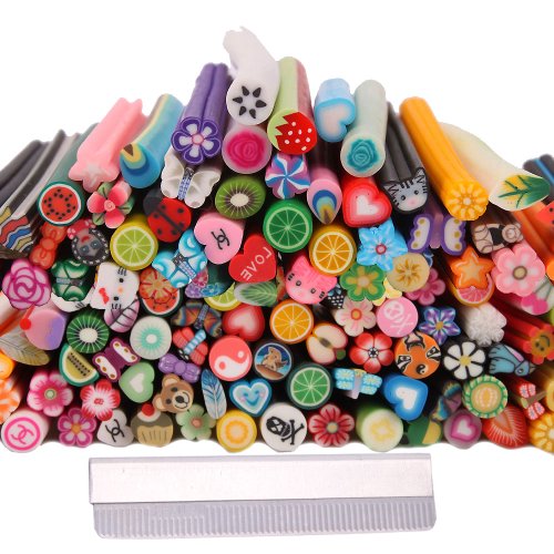 150pcs 3D Cute Designs Nail Art Fimo Canes Sticks Stickers Rods Gel Tips Manicure Decoration + Blade