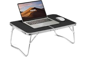 FISYOD Folding Laptop Table, Bed Table Lap Desk, Breakfast Tray Table, Portable Mini Picnic Study Reading Drawing Table, Folding in Half with Inner Storage Space (Dark Grey)