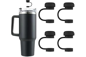 YZYX 4 Pcs Straw Covers Toppers Silicone Stanley Accessories for Stanley Cups 30&40 Oz Tumbler with Handle Reusable Straw Caps Tips for Stanley 10mm 0.4in Straws Dust-Proof Straw Lids,Black
