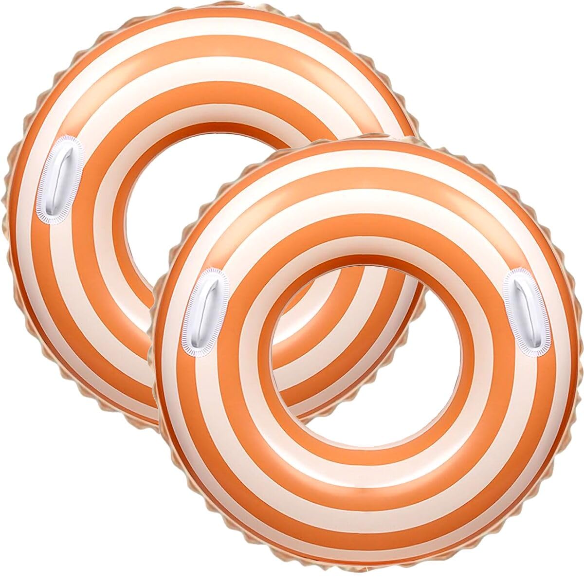 Photo 1 of 2 PCS Striped Pool Floats for Adults Extra Large 42 inch Swimming Rings Tube with Handles -Inflatable Pool Float Tube for Adults Pool Floats for The Beach, Party, Vacation (Orange, XL)