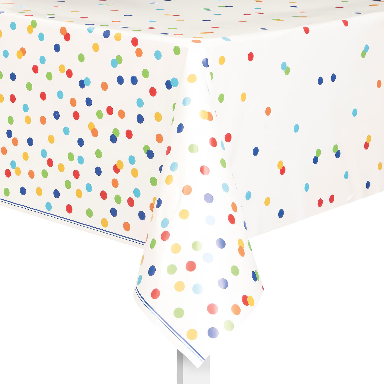 Rainbow Polka Dots Rectangular Plastic Table Cover (137cm x 213cm) 1 Piece - Vibrant & Durable Tablecloth for Parties and Events, 84" x 54"