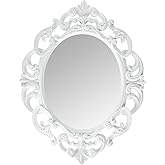 Kole Imports Oval Vintage Wall Mirror, White, 11.5 x 15 Inch