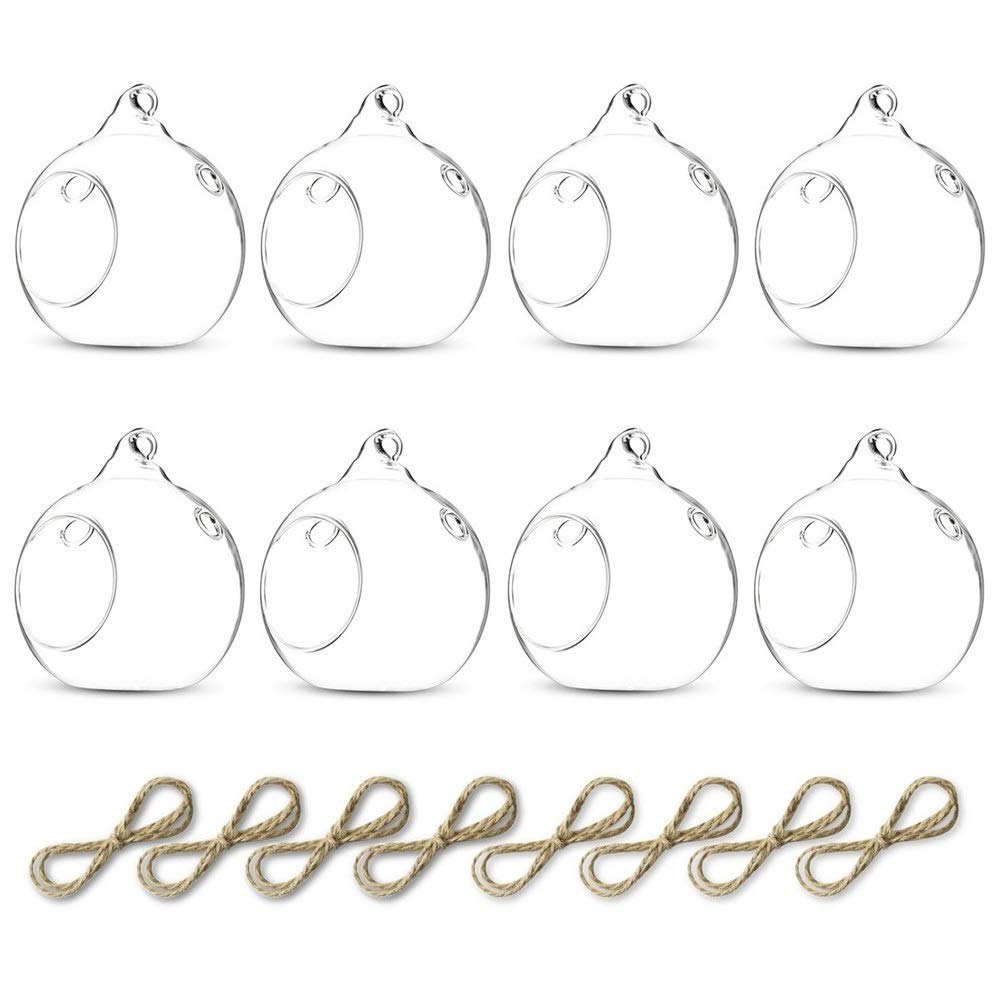 Sziqiqi 8Pcs 80MM Hanging Tealight Holder Glass Globes Terrarium Wedding Candle Holder Candlestick, 8Pcs