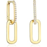 LILIE&WHITE Pave Cubic Zircon Convertible Link Earrings For Women 14K Gold Hoop Earrings For Women Paperclip Link Chain Jewelry Drop Dangle Earrings set for women Rectangle Earrings
