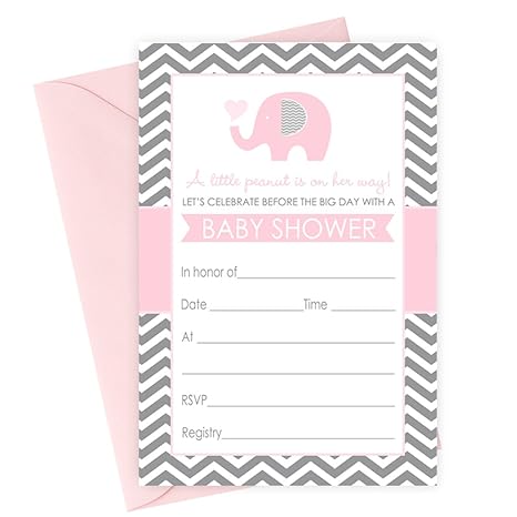 Amazon Com Pink Elephant Baby Shower Invitations And Envelopes 15