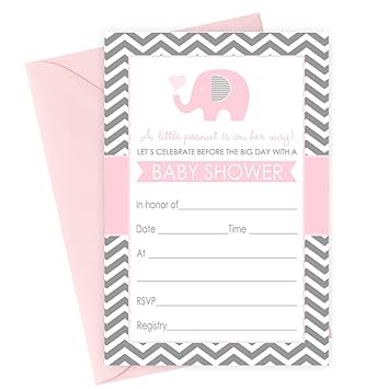 Color Rosa Elefante Baby Shower Invitaciones Y Sobres Llenar En