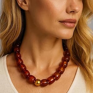 Resin Beaded Necklace Chunky Gold Accent Choker Chain Statement Collar Necklaces Fashion Costume Jewelry for Women