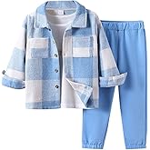Ayzozuy Toddler Boy Clothes Button Down Plaid Sweatshirt Pants 2PCS Boy Winter Fall Outfits Set