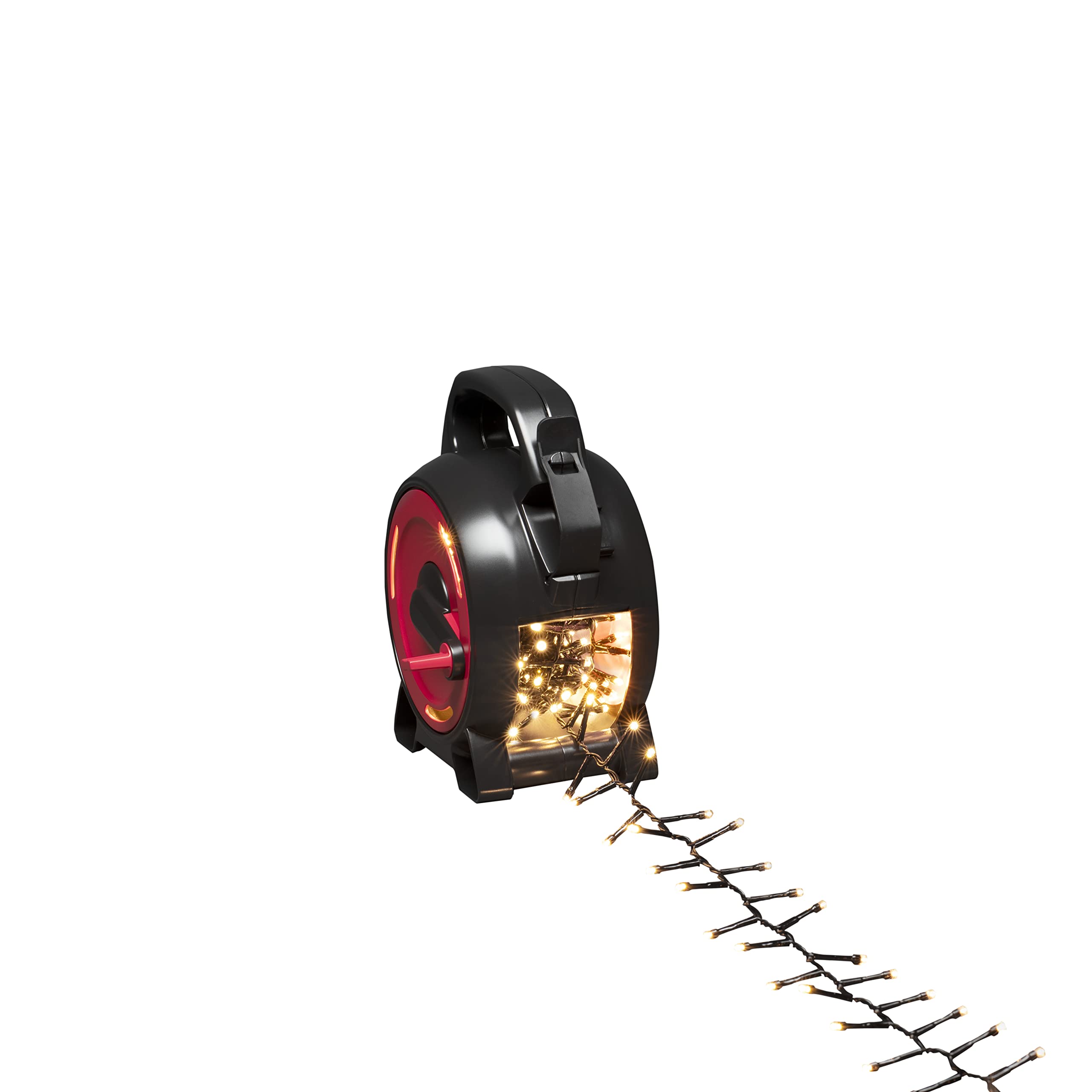Konstsmide Micro LED Cable Reel Christmas Outdoor Fairy Lights Plug in/Outdoor or Indoor (IP44) / 200 Warm White Diodes Cluster/Black Cable String Lights