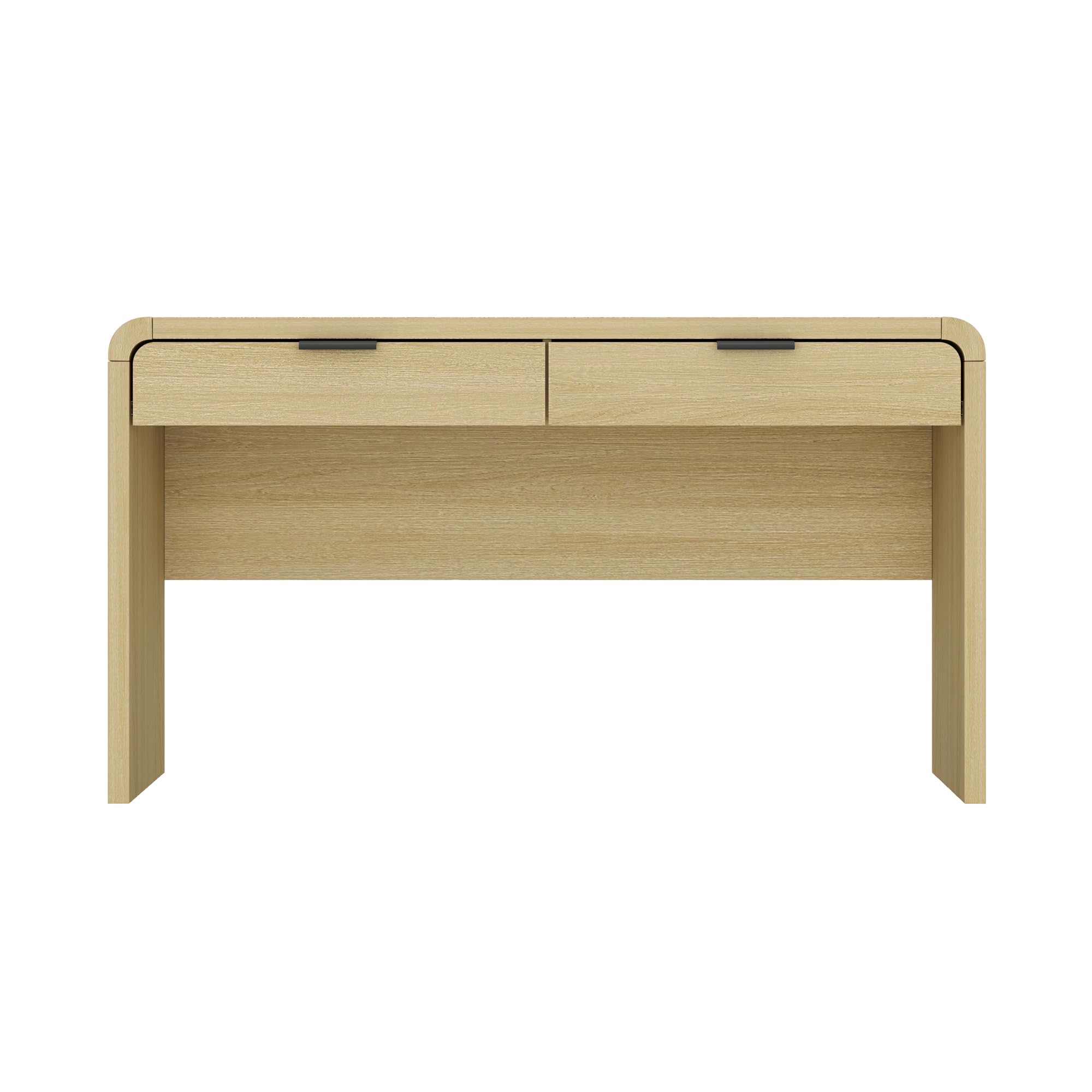 Photo 1 of Manhattan Comfort Grace 54" Modern Home Office Desk with Drawers, Metal Handles, and Ample Workspace, Stylish Wood Table for Writing, Vanity, Work or Study, Natural Oak & Black