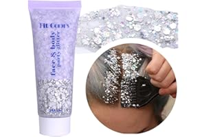 Paminify Silver Face Glitter Gel,Music Festival Rave Accessories,Singer Concerts Body Glitter Gel,Halloween Hair Sequins Face Glitter Paint Makeup,Sparkling Chunky Glitter for Women,50ML