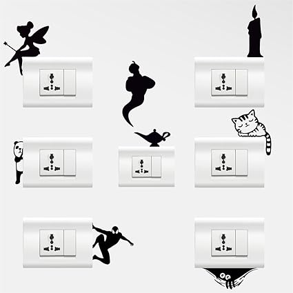 Rawpockets Creative Switch Board Wall Sticker (PVC Vinyl, 12 cm x 12cm, Set of 7)