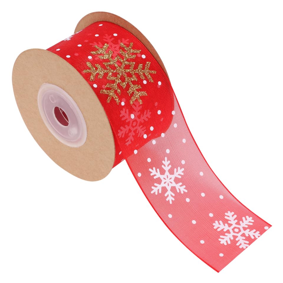 Roll of Chirstmas Ribbon Snowflake Wired Ribbon for Christmas Tree Wrapping Decoration Red Holiday Party Ribbon for DIY Craft (38mm Wide 10 Yard)