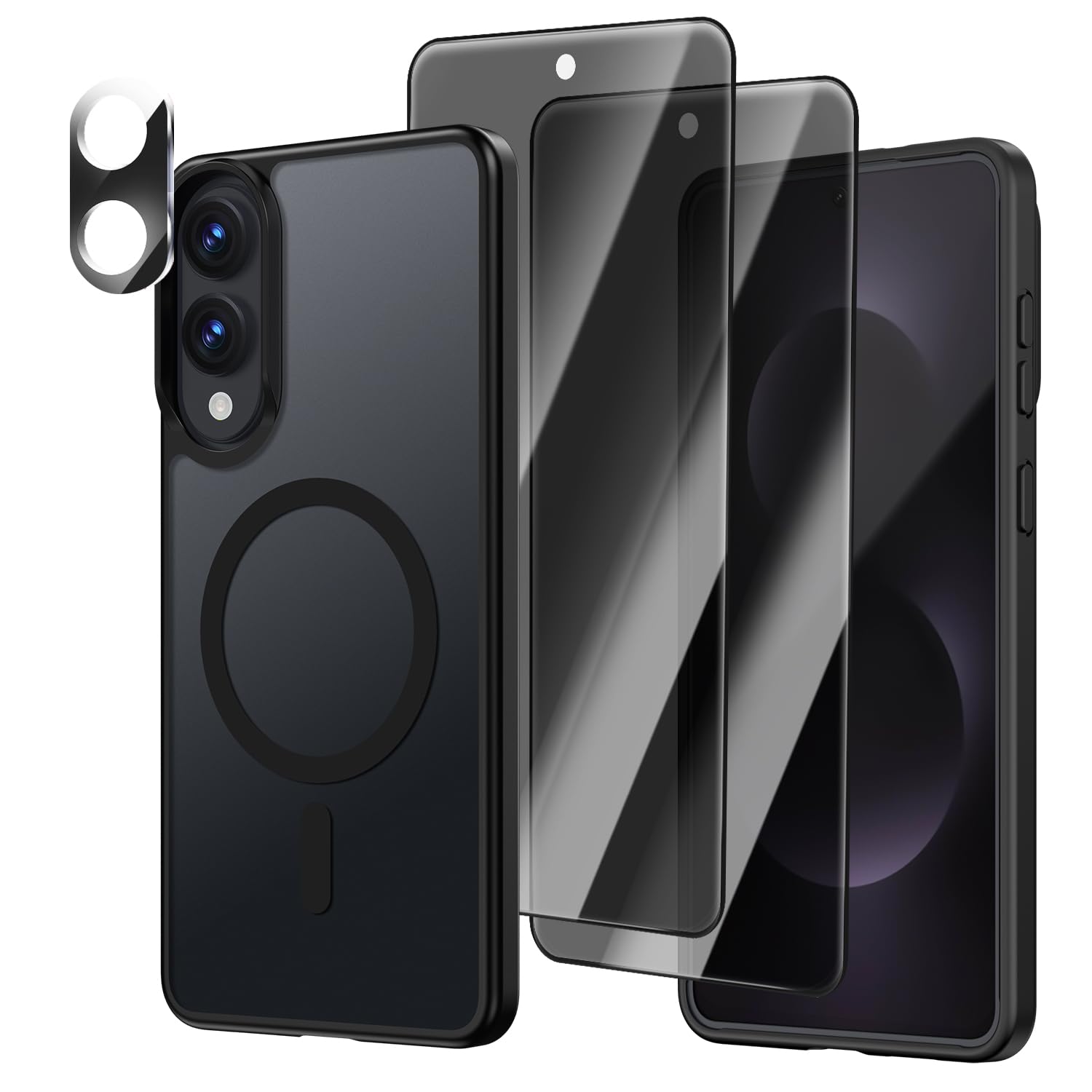 Photo 1 of [4 in 1] Magnetic for Galaxy S25 Edge Case, 2 Pics Privacy Screen Protectors and 1 Pic Camera Protector, Fit for MagSafe, Military Grade Shockproof Translucent Matte Galaxy S25Edge Cover, Black