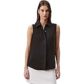 Calvin Klein Jeans Womens Crepe Sleeveless Button-Down Top