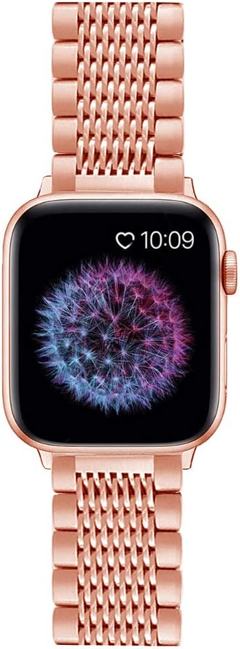 Kai Tian Solid 42mm 44mm 45mm 49mm Polished&Matte Mesh Watch Strap Compatible for Apple Watch Band Stainless Steel Replacement Bracelet for iWatch Series 7 6 5 4 3 2 1 Sport Rose Gold - Image 3