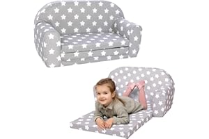 Delsit - Versatile 2 in 1 Toddler & Kid Foldable Sofa - Convertible Stylish Nugget Couch, Bed - Kid's Soft Furniture w/Washable Cover - Indoor Sleeping & Playroom Essential (Gray with Stars)