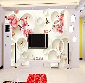 Finloveg Fresco Sala De Estar 3D Flor De Durazno Ciruela Circulo Pared
