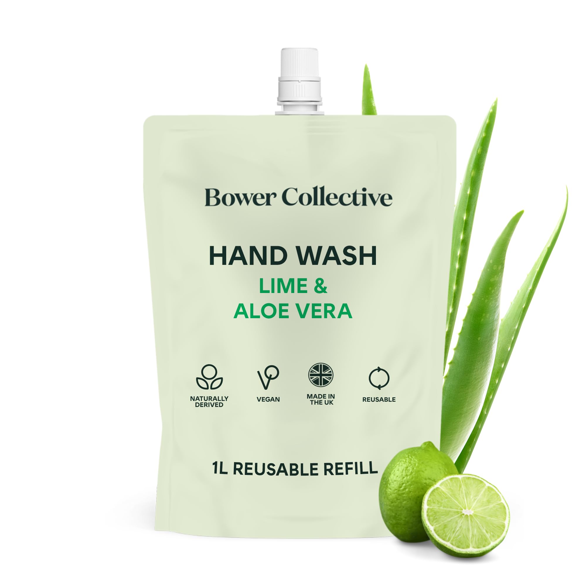 Bower Collective Natural Antibacterial Lime & Aloe Vera Liquid Hand Soap Refill, Handwash Refill, Eco-Friendly Soap, 1 Litre, 300+ Washes — image 1
