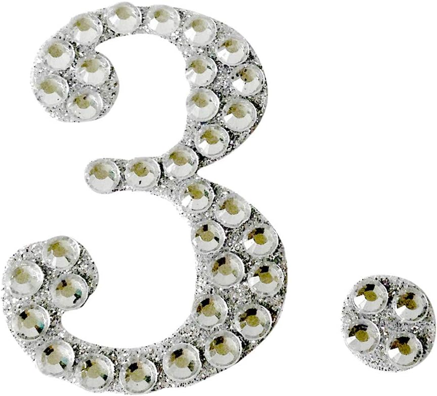 Large Self Adhesive Diamante Glitter Letters, Numbers, 5.5cm. Wedding Gift Favour Box (Number - 3)
