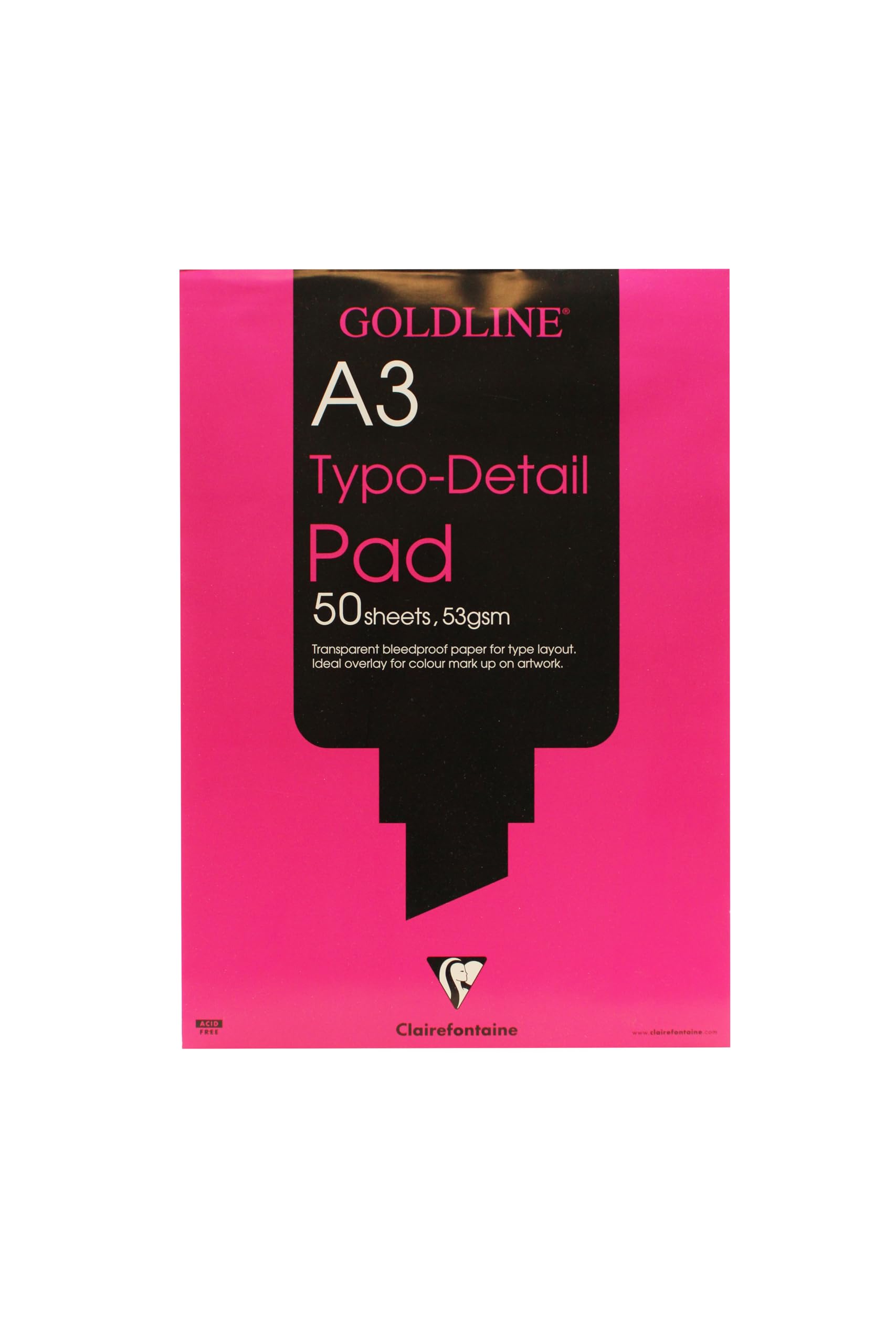 Clairefontaine - Ref GPD1A3Z - Goldline Typo-Detail Pad (50 Sheets) - A3 (297 x 420mm) in Size, 53gsm Transparent Bleedproof White Paper - Suitable for Layout & Overlay Work
