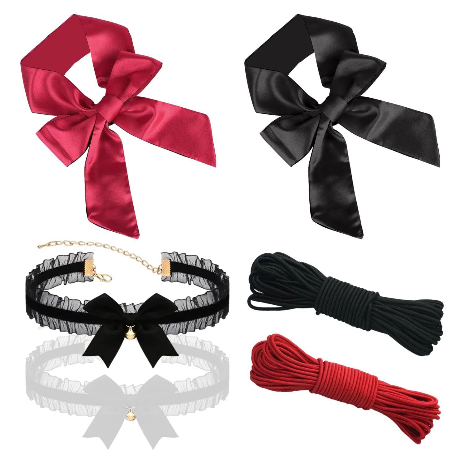 WUFGWBD 2 Blindfolds, 2 Ropes, 2 Clavicle Collars, Rope Blindfolds, Silk Satin Blindfolds, Gaming Blindfolds