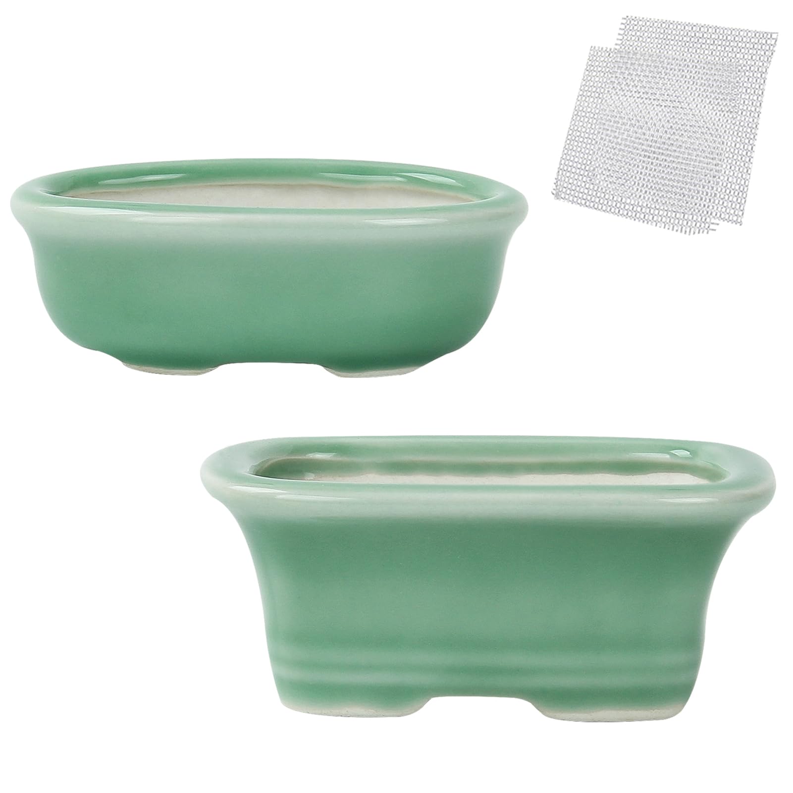 happy bonsai 3.2-3.9" (8-10cm) Mini Green Pots Value Set of 2