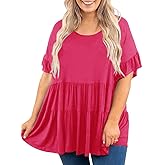 Genayge Women's Plus Size Ruffle Tunic Tops Summer Short Sleeve Loose T-Shirt Blouses
