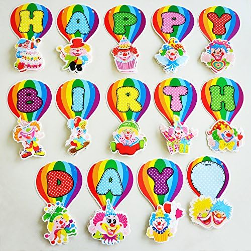 14 Pcs. Clown Circus HAPPY BIRTHDAY Letter Balloons Banner Party Decorations Bunting Garland with Fill-in Name Pennant and Ribbon String