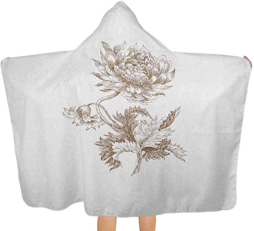 shirlyhome Custom Hooded Towel Dahlia Junior Beach Towel Old Style Freehand Drawing of a Single Colossal Dahlia Blossom Petals and Leaves Multicolor Size 30"x50"